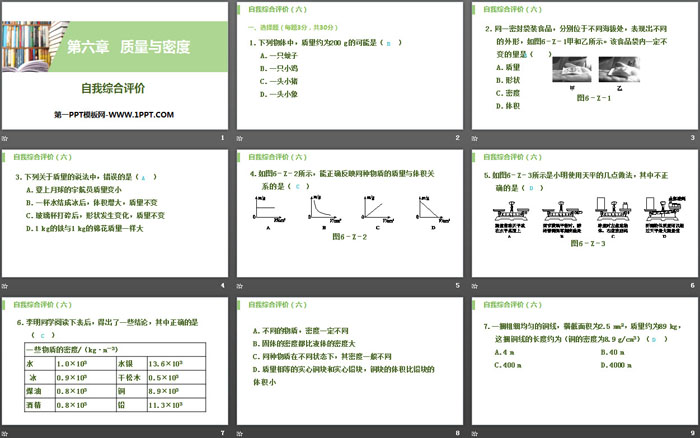 《自我综合评价》质量与密度PPT