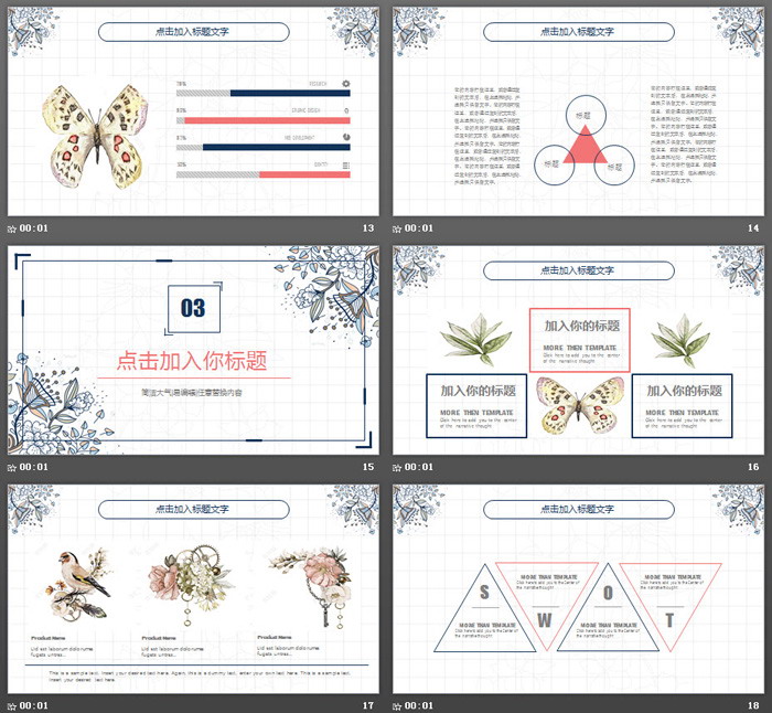 复古手绘花纹图案PPT模板