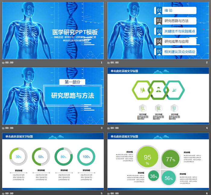 蓝色人体结构背景医学研究报告PPT模板