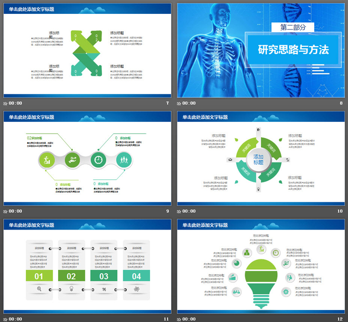 蓝色人体结构背景医学研究报告PPT模板