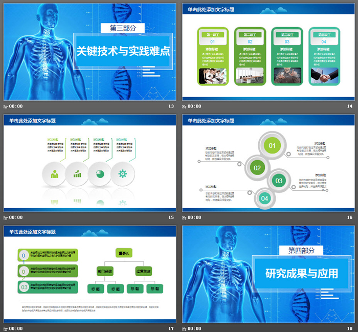 蓝色人体结构背景医学研究报告PPT模板