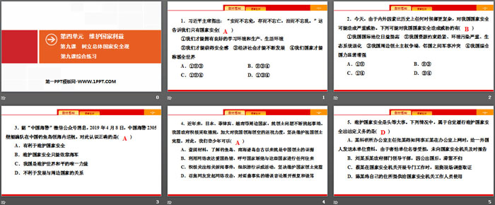 《树立总体国家安全观》维护国家利益PPT课件(综合练习)