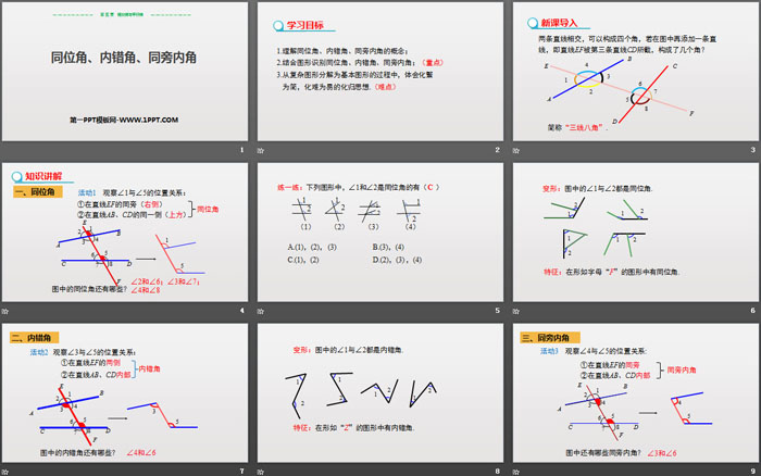 《同位角、内错角、同旁内角》相交线与平行线PPT教学课件