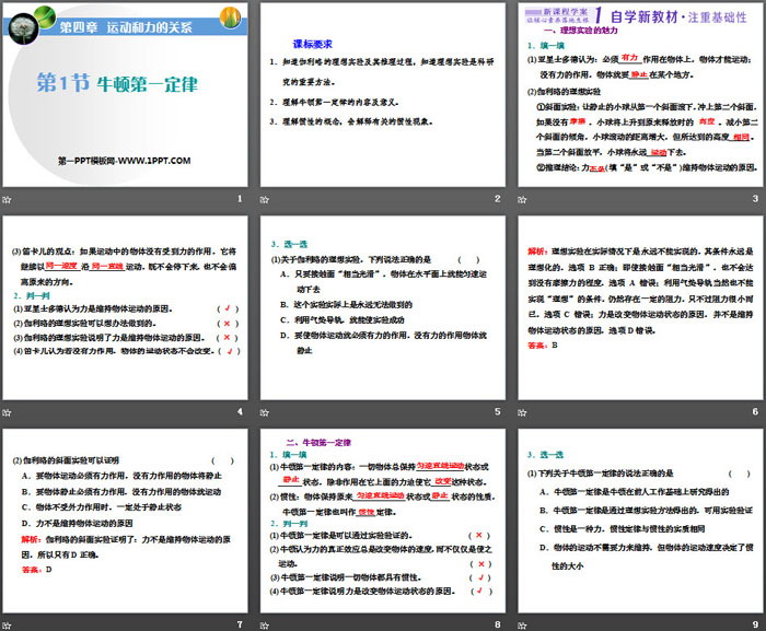 《牛顿第一定律》运动和力的关系PPT