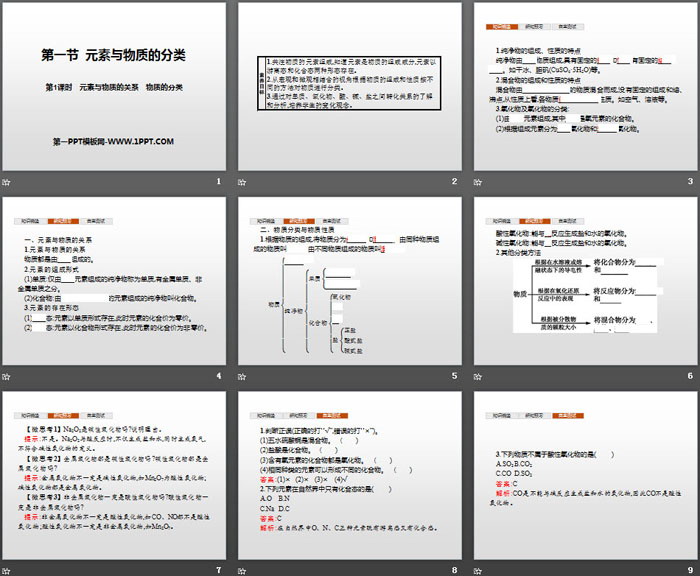 《元素与物质的分类》元素与物质世界PPT(第1课时元素与物质的关系物质的分类)
