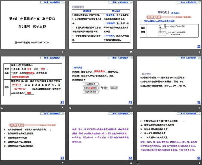 《电解质的电离 离子反应》元素与物质世界PPT(第2课时离子反应)