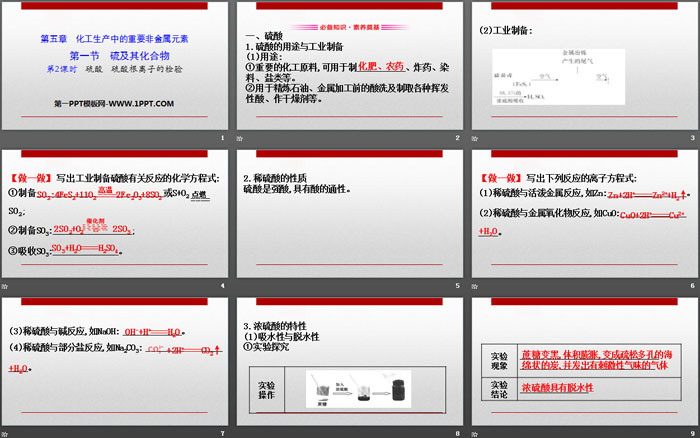 《硫及其化合物》化工生产中的重要非金属元素PPT(第2课时硫酸硫酸根离子的检验)