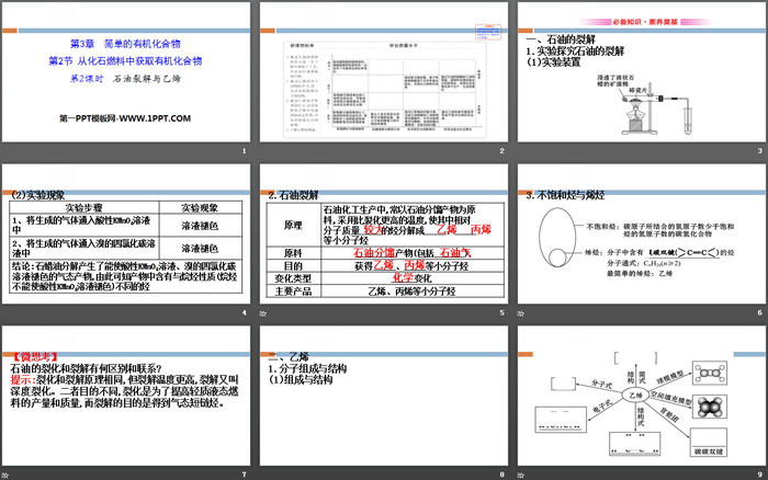 《从化石燃料中获取有机化合物》简单的有机化合物PPT(第2课时石油裂解与乙烯)