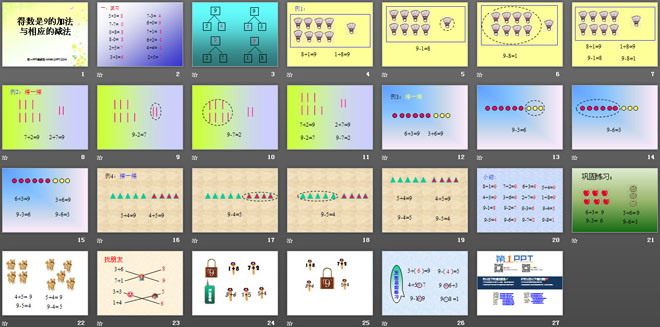 《得数是9的加法与相应的减法》10以内的加法和减法PPT课件2