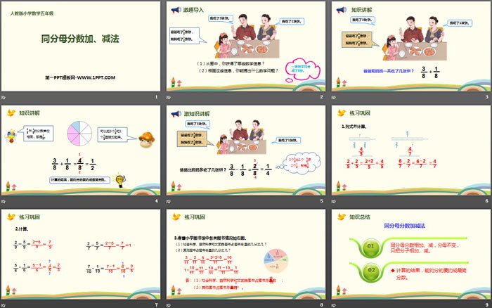 《同分母分数加、减法》分数的加法和减法PPT