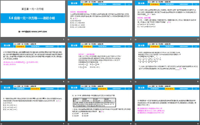 《应用一元一次方程—追赶小明》一元一次方程PPT课件下载