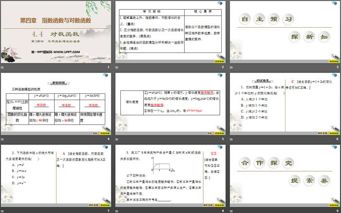 《对数函数》指数函数与对数函数PPT课件(第3课时不同函数增长的差异)