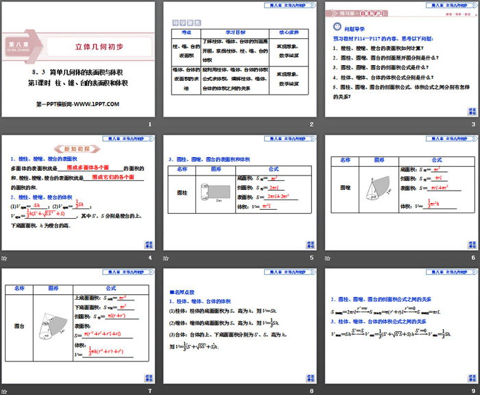 《简单几何体的表面积与体积》立体几何初步PPT(柱、锥、台的表面积和体积)