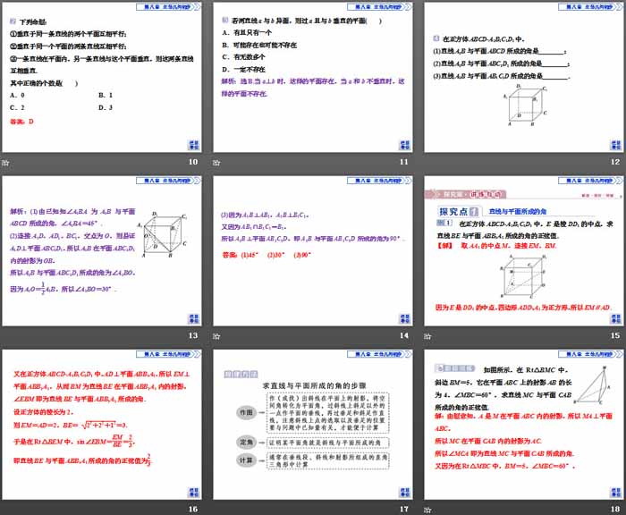 《空间直线、平面的垂直》立体几何初步PPT(直线与平面所成的角、直线与平面垂直的性质定理)