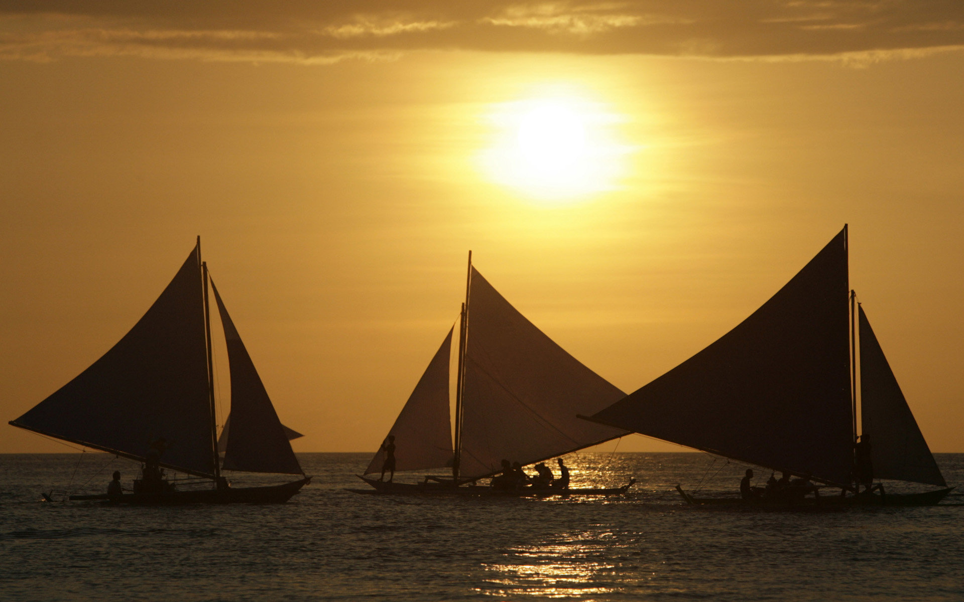 夕阳 帆船