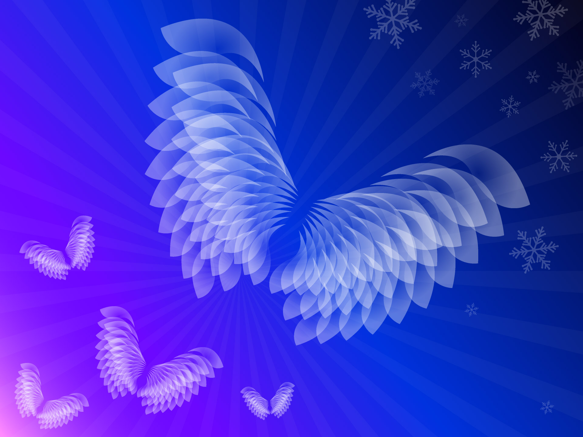 漂亮的翅膀雪花儿蓝色PPT背景图片