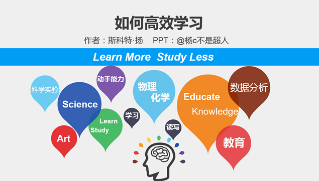 《如何高效学习》活力色彩搭配扁平化读书笔记ppt模板