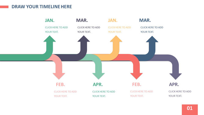 彩色箭头PPT时间轴模板